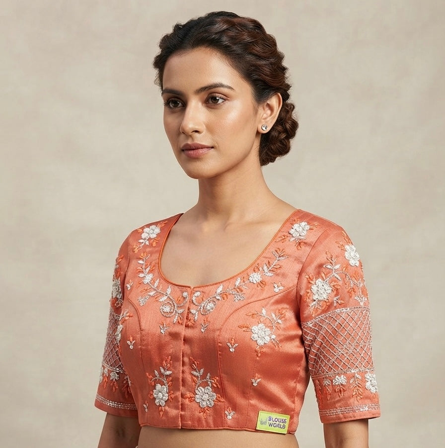 Orange Maggam hands work Blouse 👚