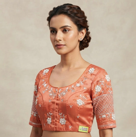 Orange Maggam hands work Blouse 👚