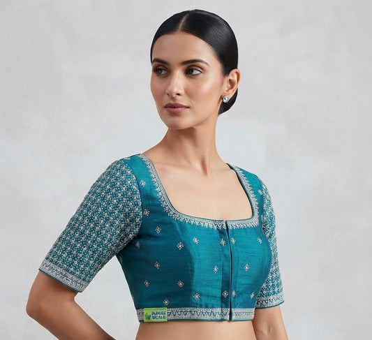 Silver floral embroidery work blouse