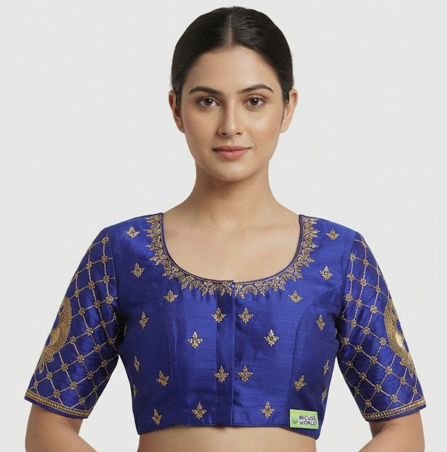 Royal blue maggam gold work Blouse 👚