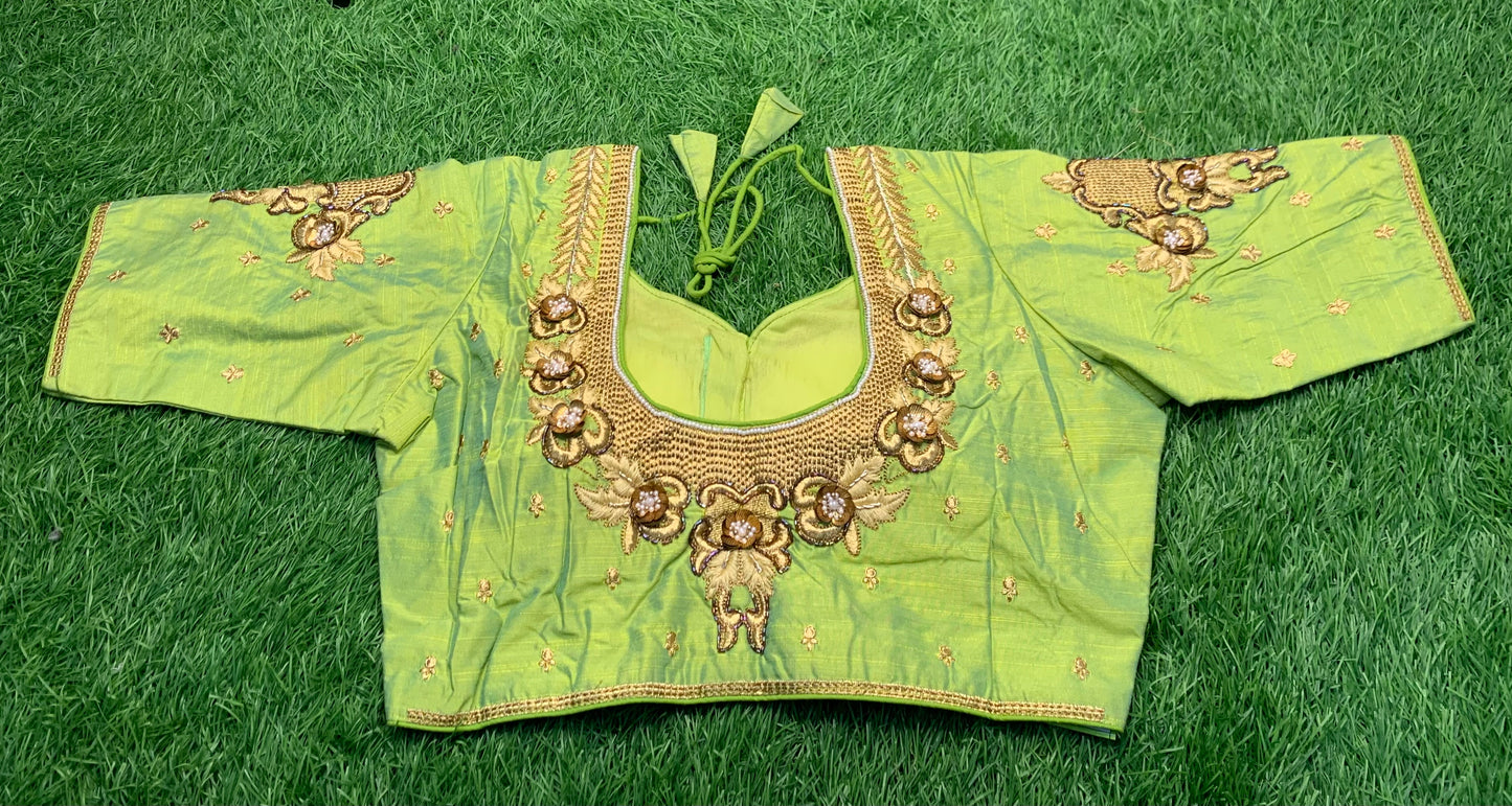 Pista green colour with lotus 🪷 flower 🌼 design blouse 👚