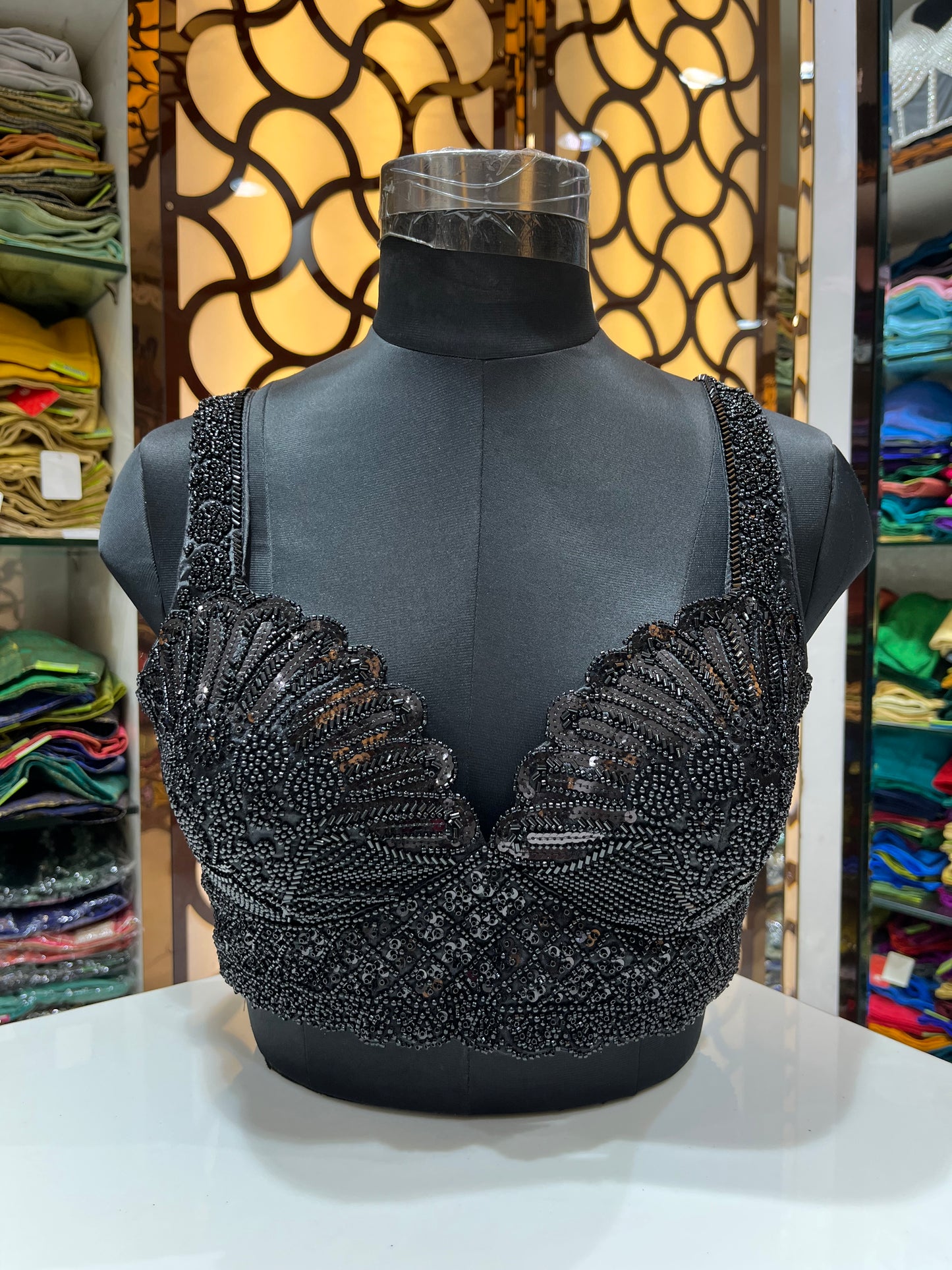 Noir Crystal Scallop Bralette