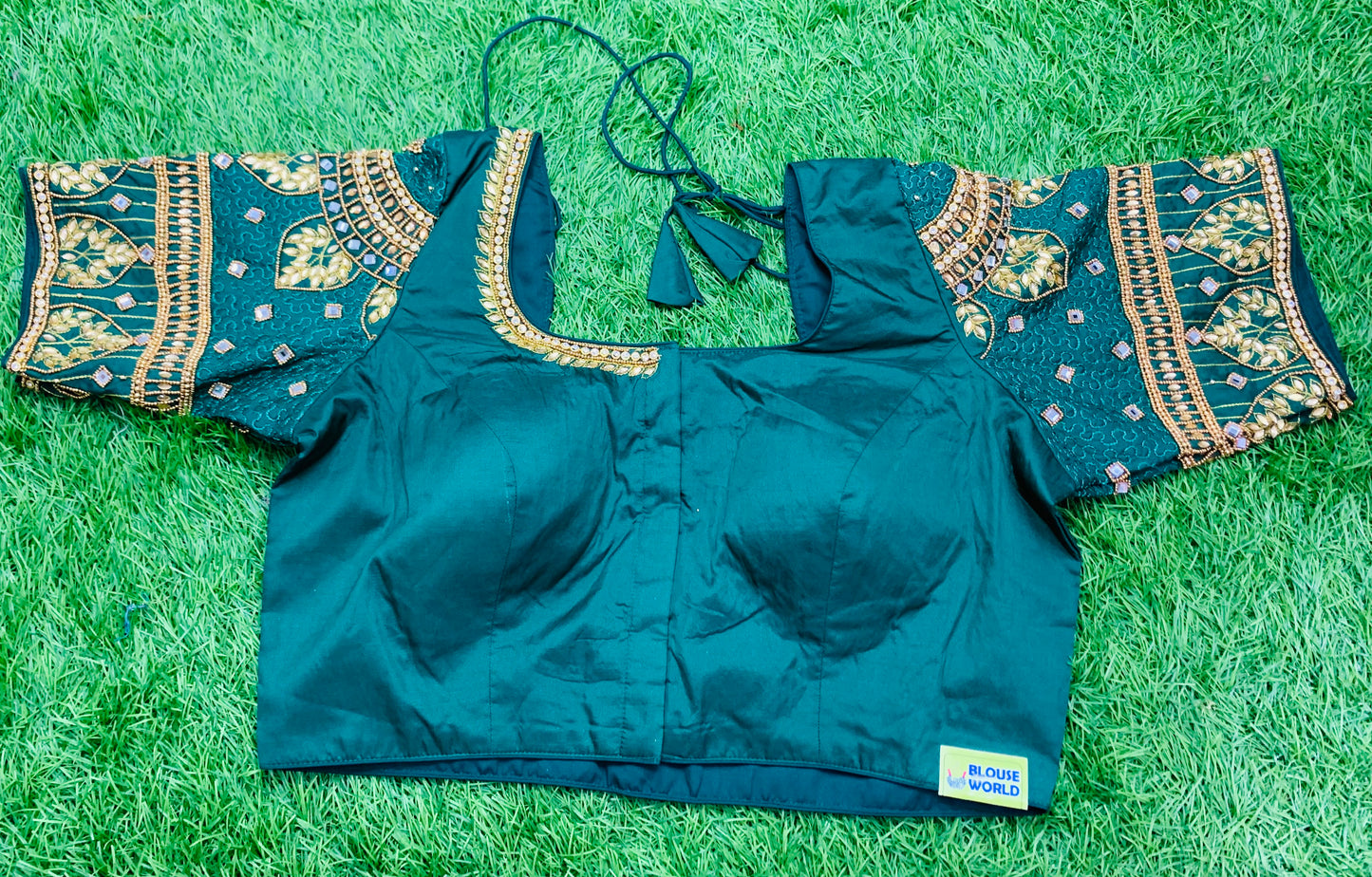 Bottle green colour heavy hand work traditional blouse