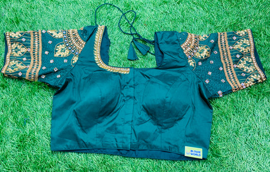 Bottle green colour heavy hand work traditional blouse