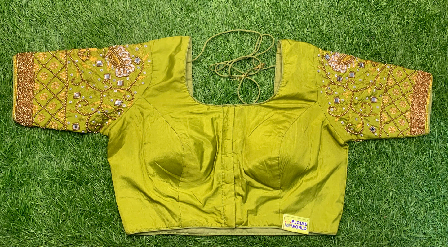 🍐 pears green Moti /mirror work blouse hand work