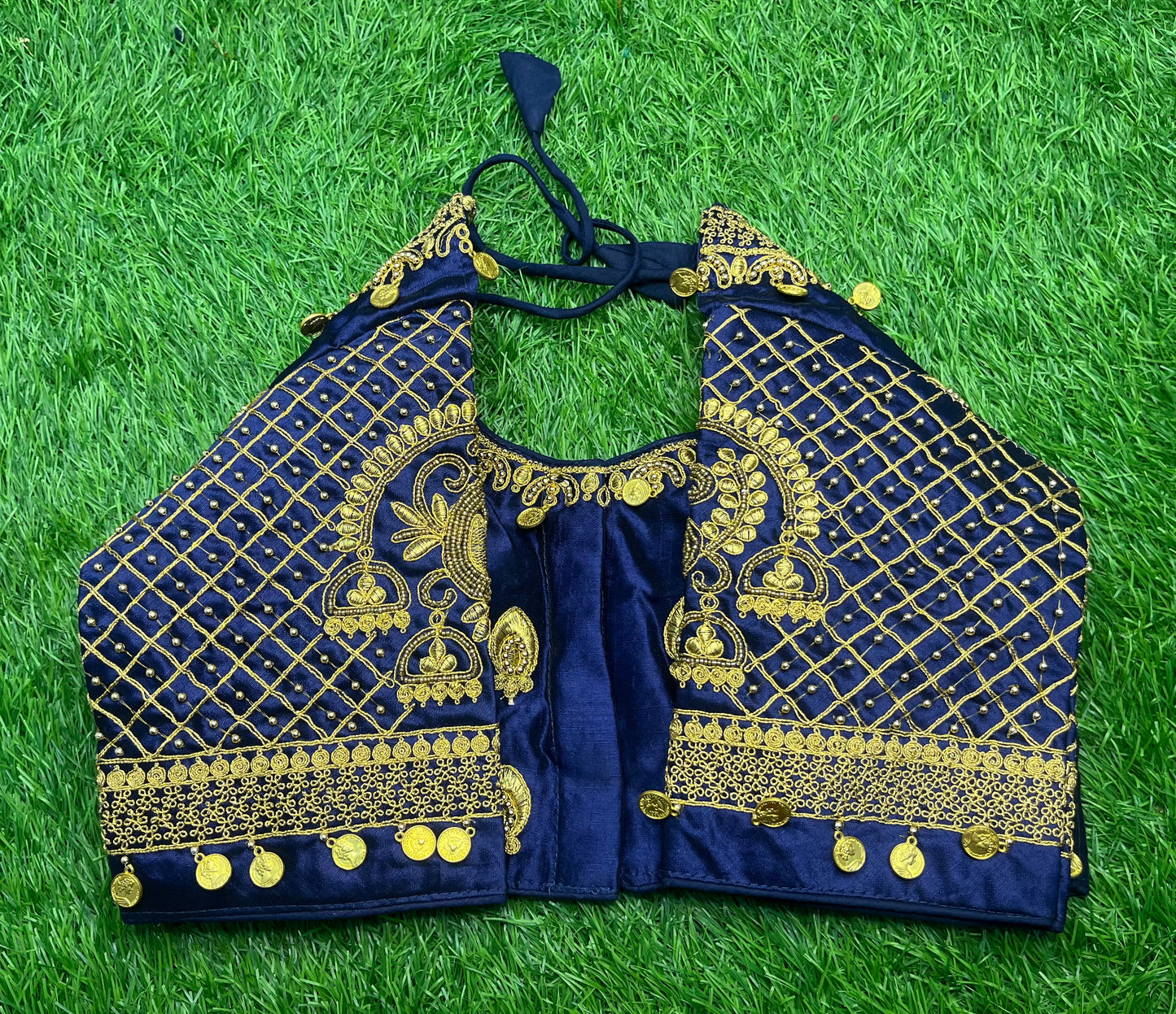 Navy blue coin 🪙 hanging bells design blouse 👚