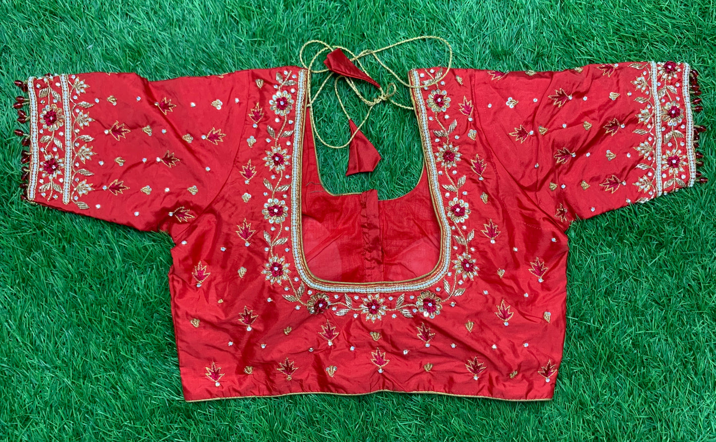 Red colour designer maggam blouse