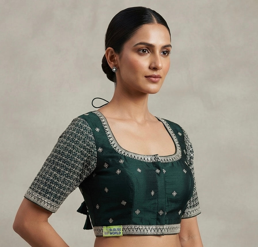 Silver floral embroidery work blouse