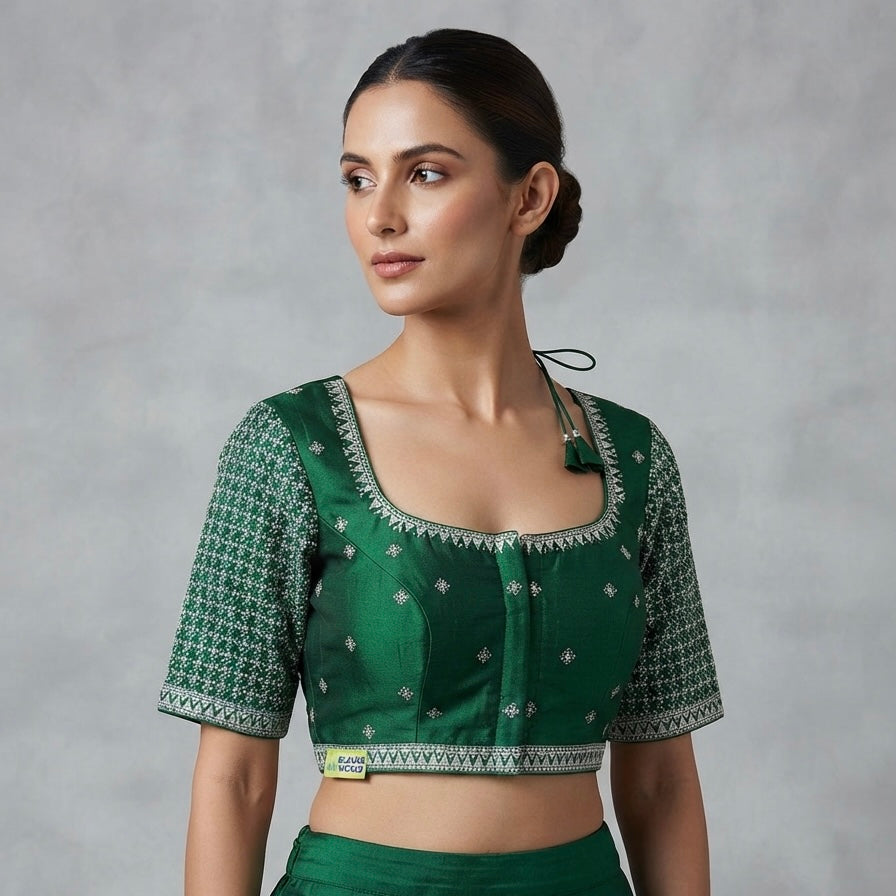 Silver floral embroidery work blouse