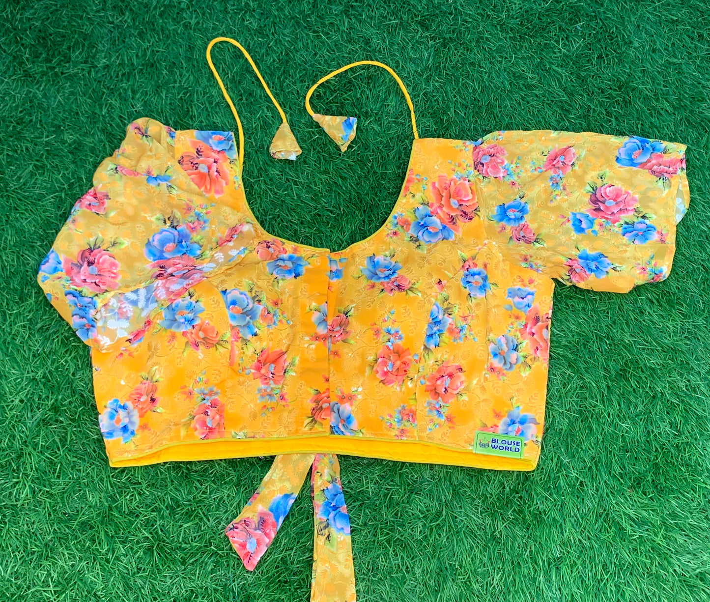 Yellow flower print with cuts hands