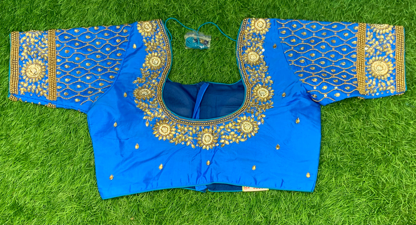 Hand work maggam work Sky blue colour blouse