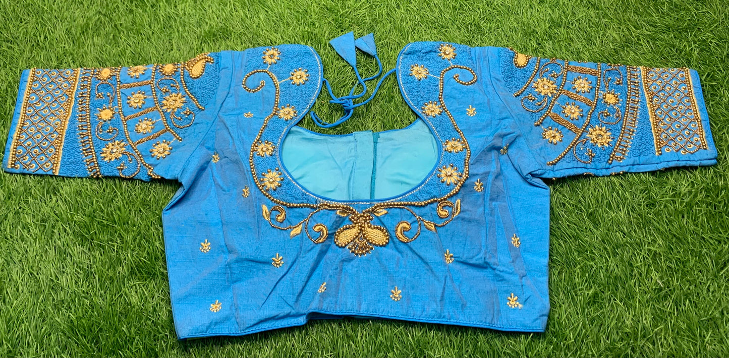 Light Sky blouse blue colour with flower 🌼 maggam work
