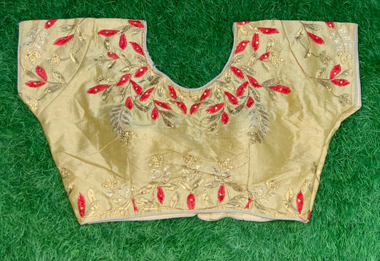 Golden with red thread work fancy blouse