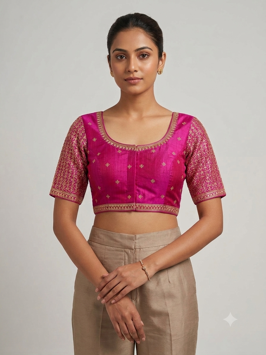 Pure embroidery raw silk Blouse 👚 ￼￼