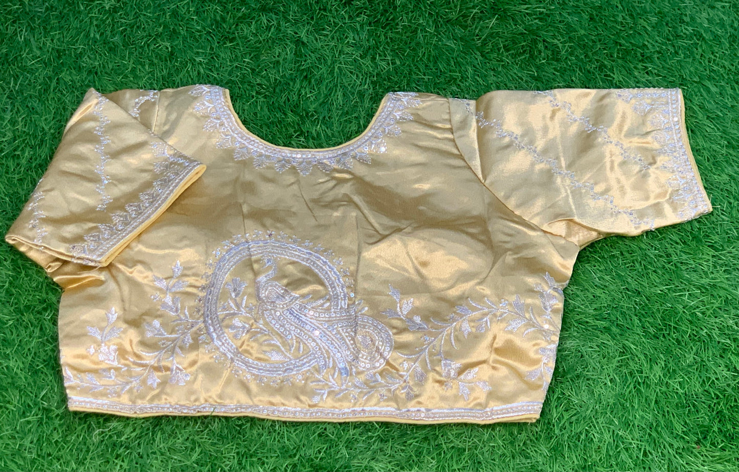 Gold silver work high neck blouse