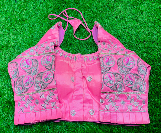 Baby pink peacock 🦚 hand work blouse 👚