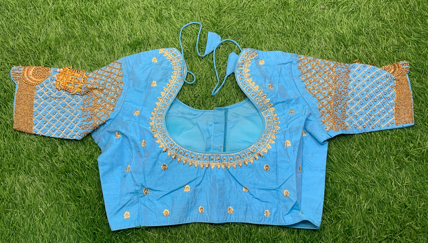 Light sky blue colour Balaji Billa heavy work blouse