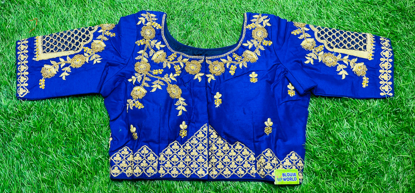 Royal blue cut work back n hand desinger blouse 👚