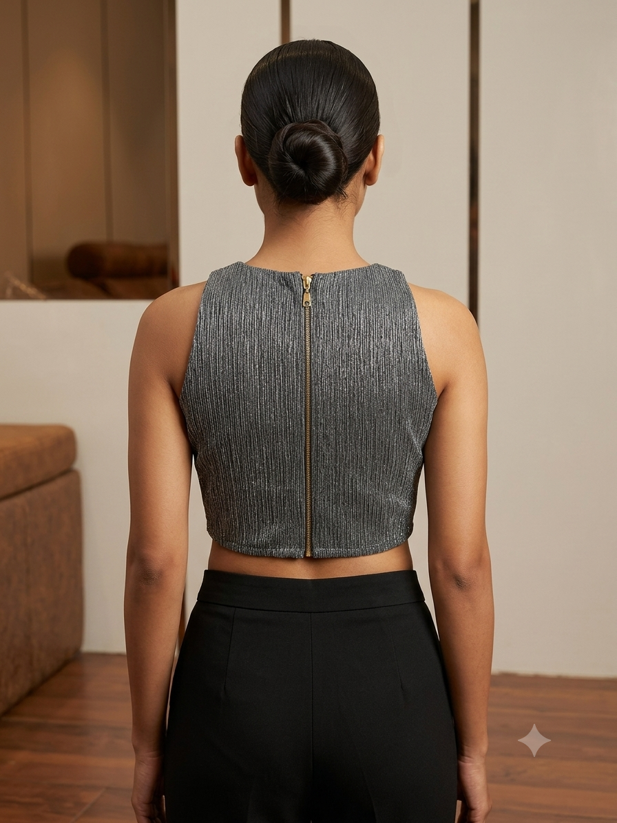 Metallic grey high neck blouse 👚