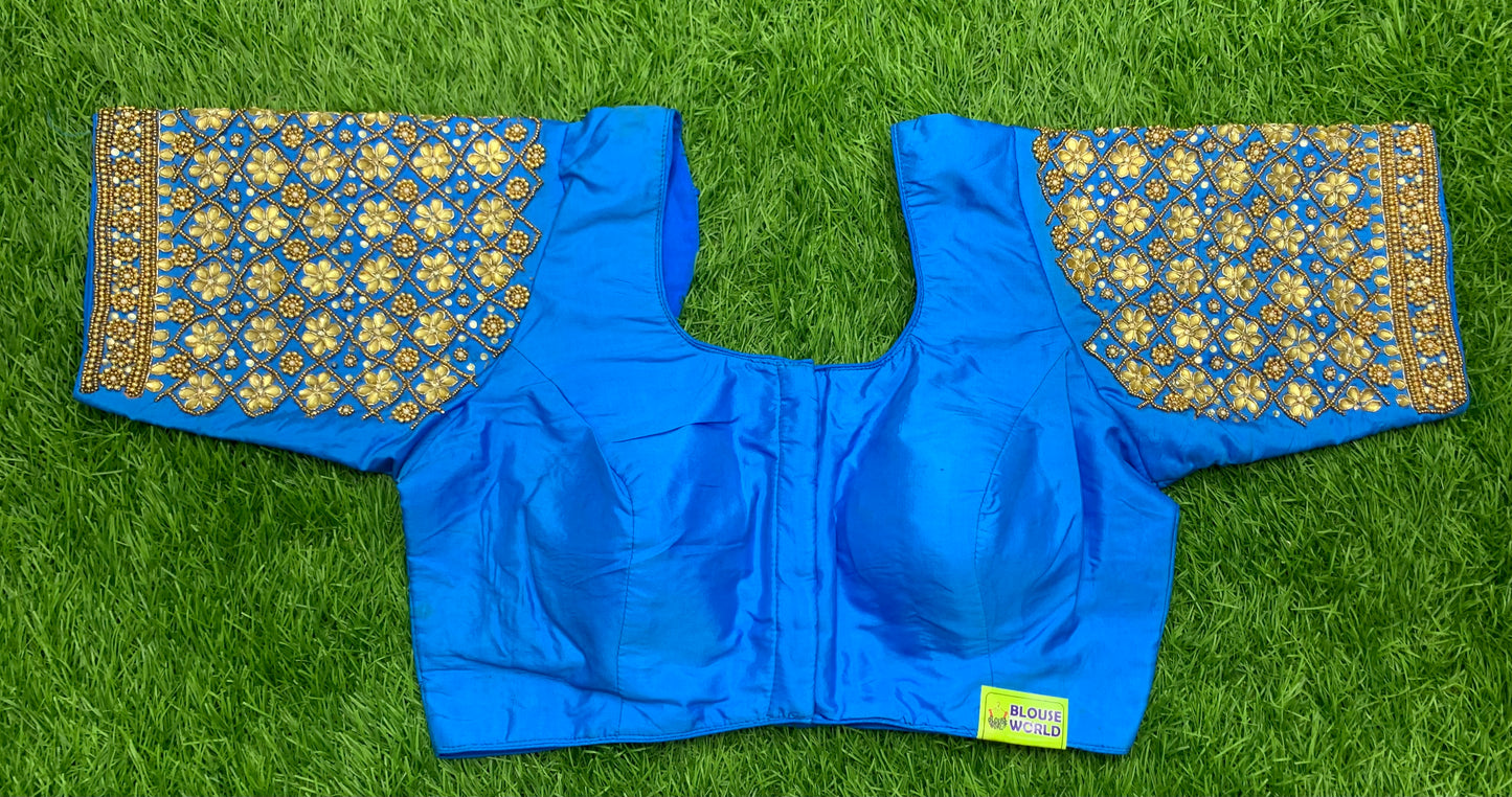 Sky blue flower 🌼 design back u neck model blouse hand work