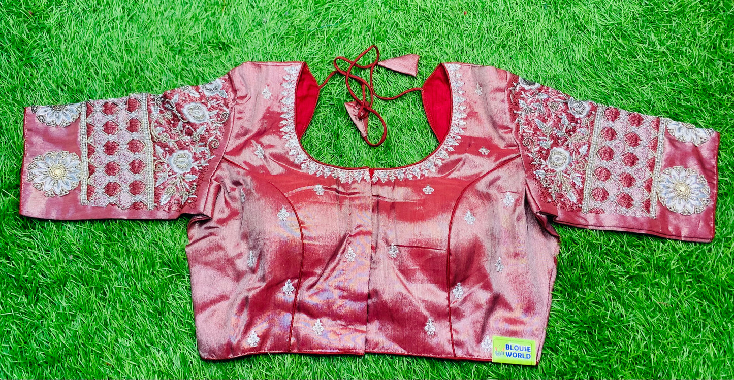 Marron tissue flowers 🌺 designer blouse 👚