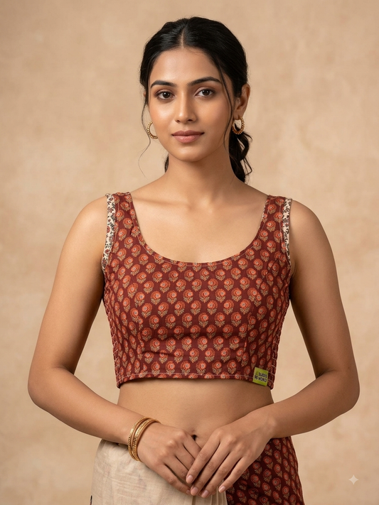 2-in-1 kalmkari blouse side Strectable sleeveless blouse 👚