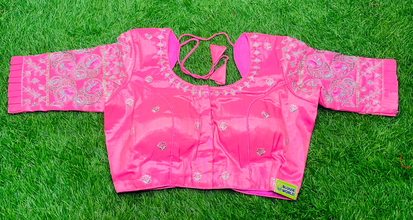 Baby pink peacock 🦚 hand work blouse 👚