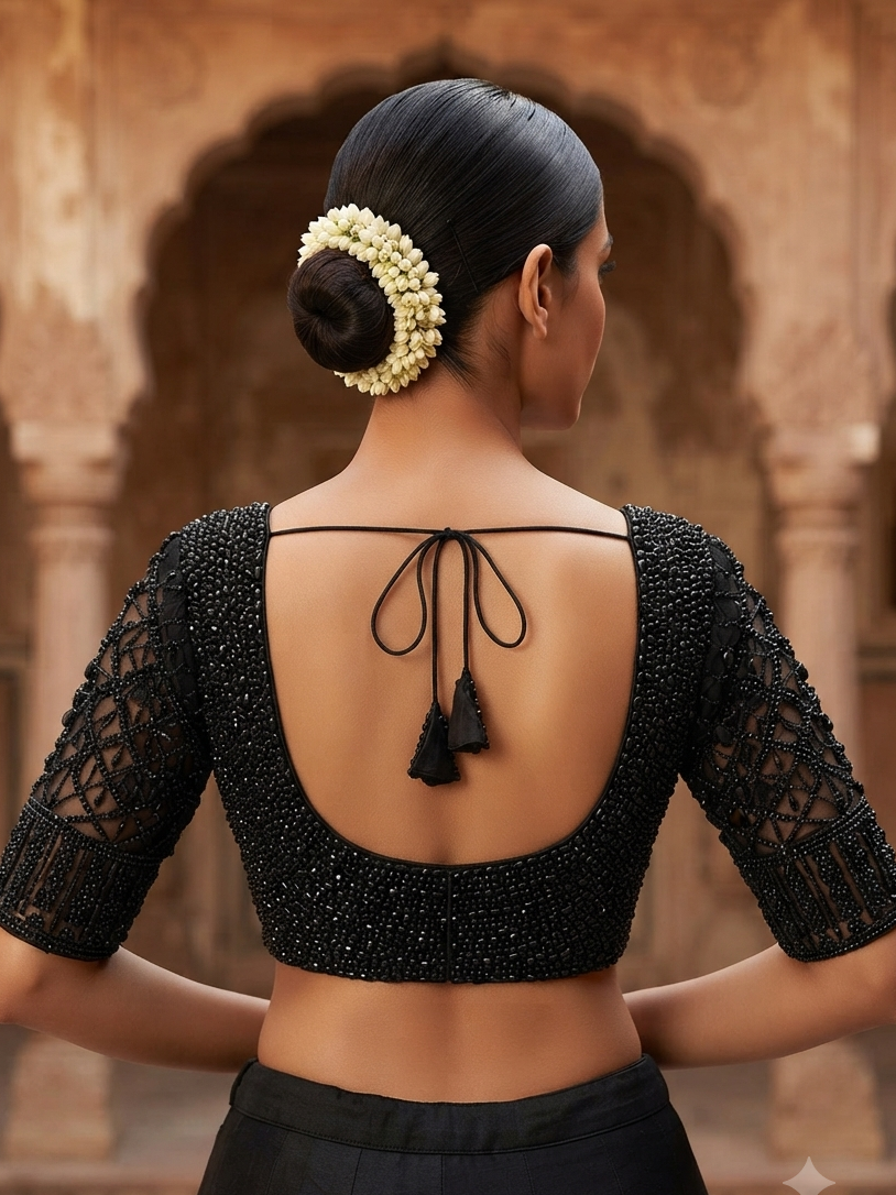 Premium Black Beaded Work with sleeve Blouse 👚