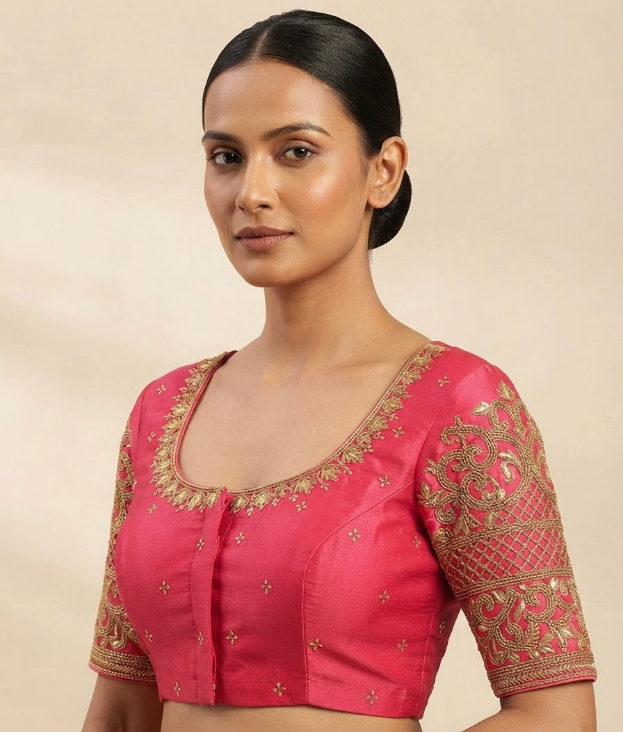 Peach pink maggam gold work Blouse 👚
