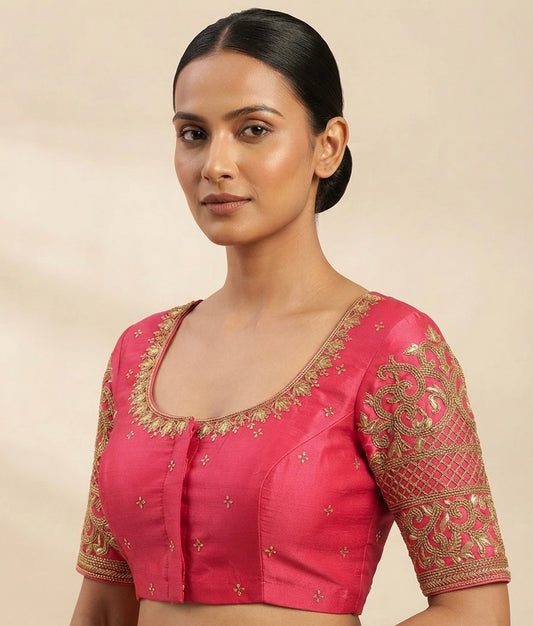 Peach pink maggam gold work Blouse 👚