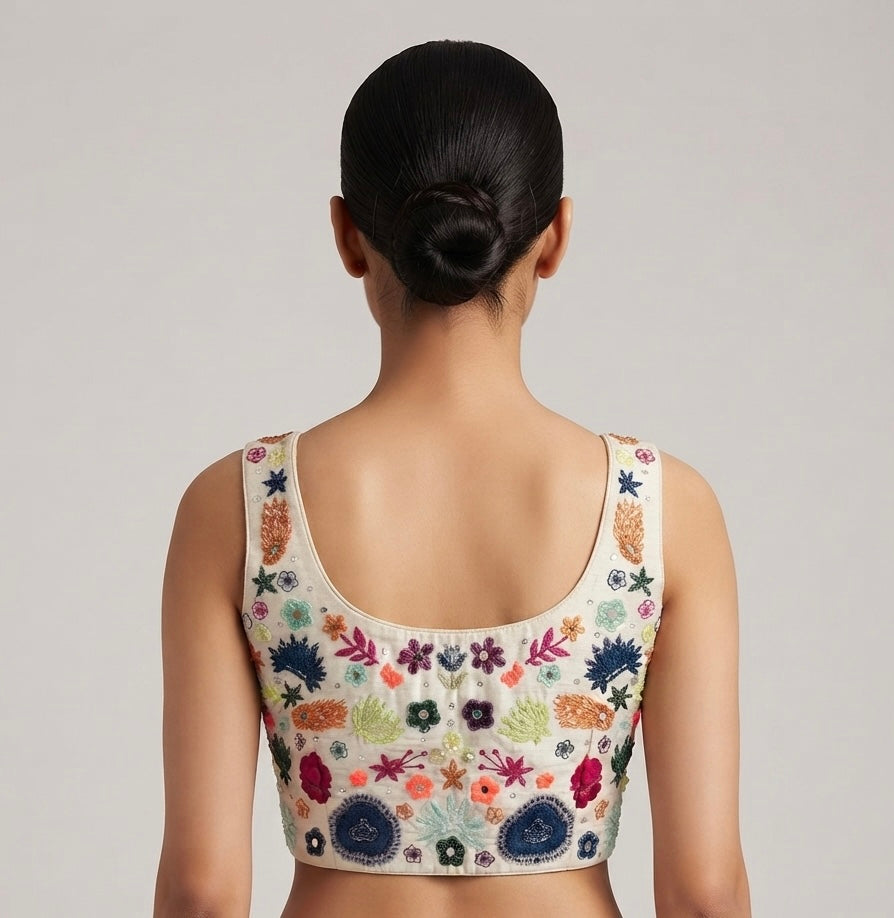 Flower embroidery sleeveless premium blouse