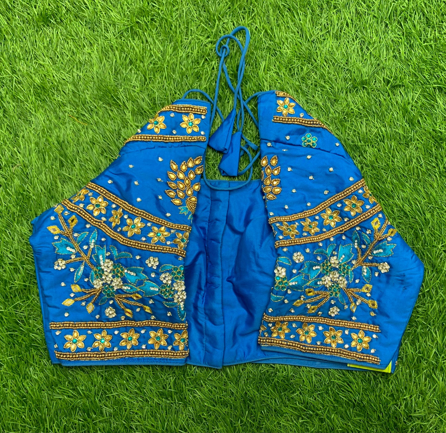 Fairoza blue colour maggam work with 🍁 🍃 leaf design back Heavy work
