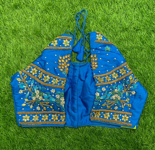 Fairoza blue colour maggam work with 🍁 🍃 leaf design back Heavy work