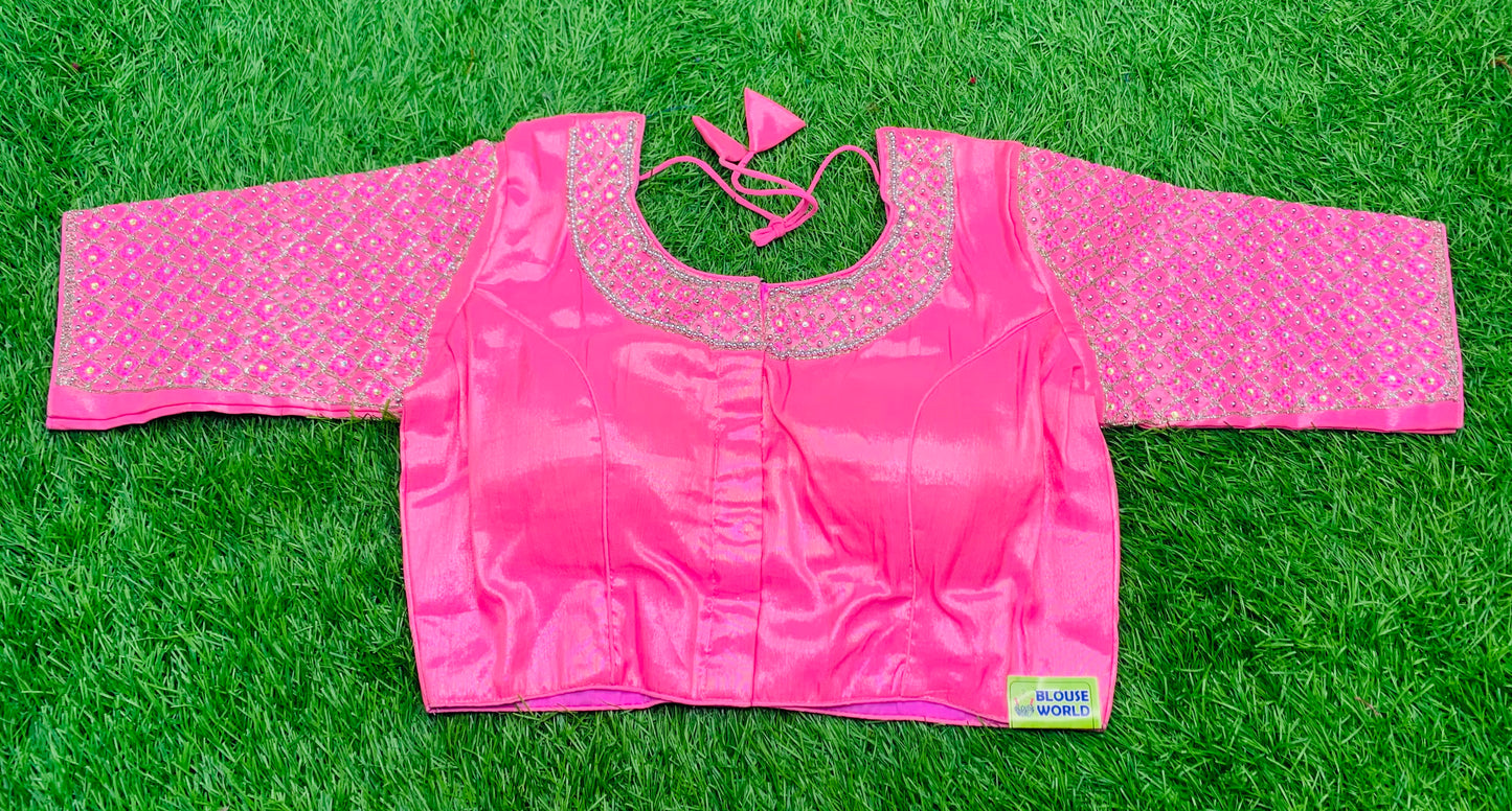 Baby pink stone work blouse 👚