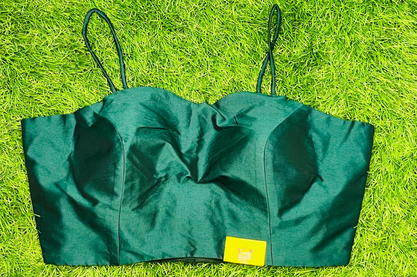 Bottle green noodle strap sleeveless blouse