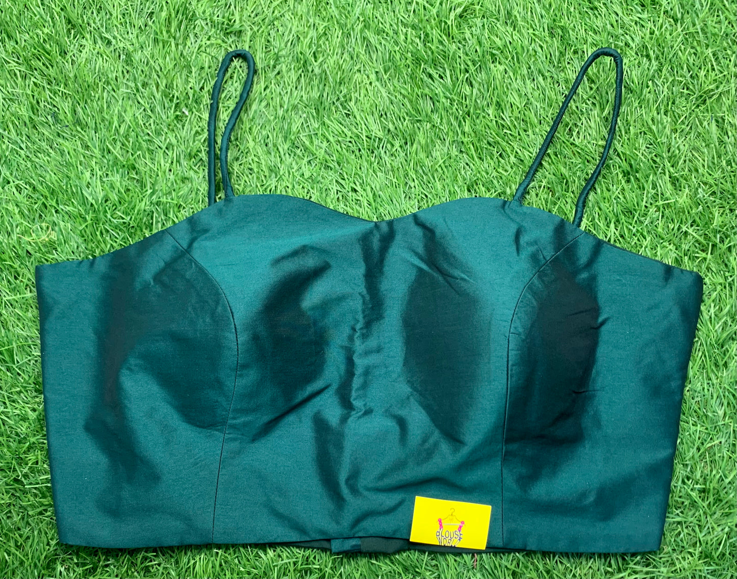 Bottle green noodle strap sleeveless blouse 👚
