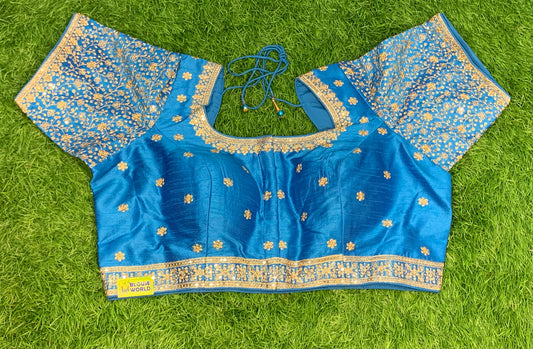 Sky blue patti work heavy blouse