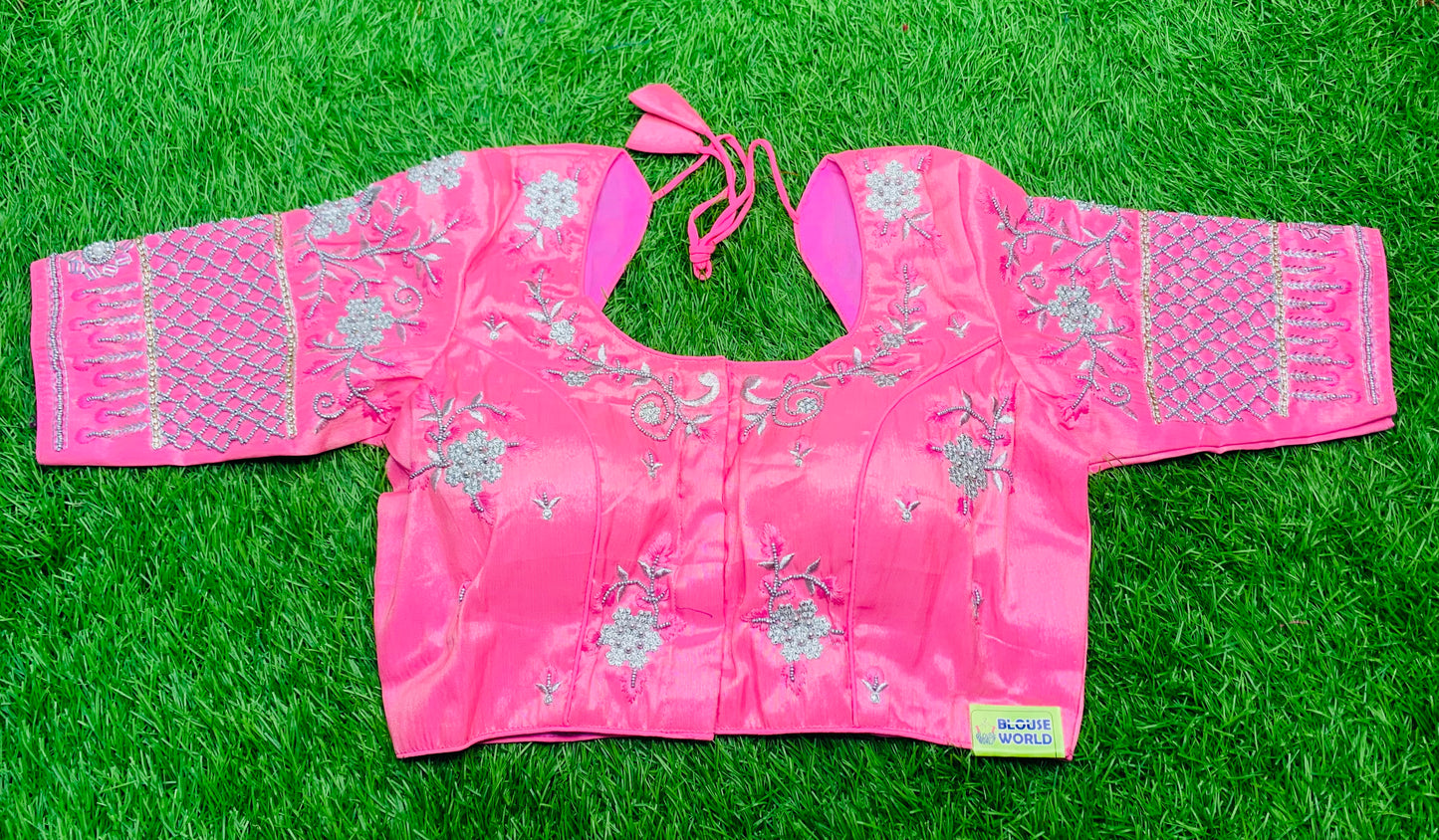 Baby pink thread 🧵 heavy flower 🌼 design blouse 👚