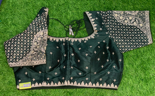 Bottle green heavy bridal wear with sleeve silver work