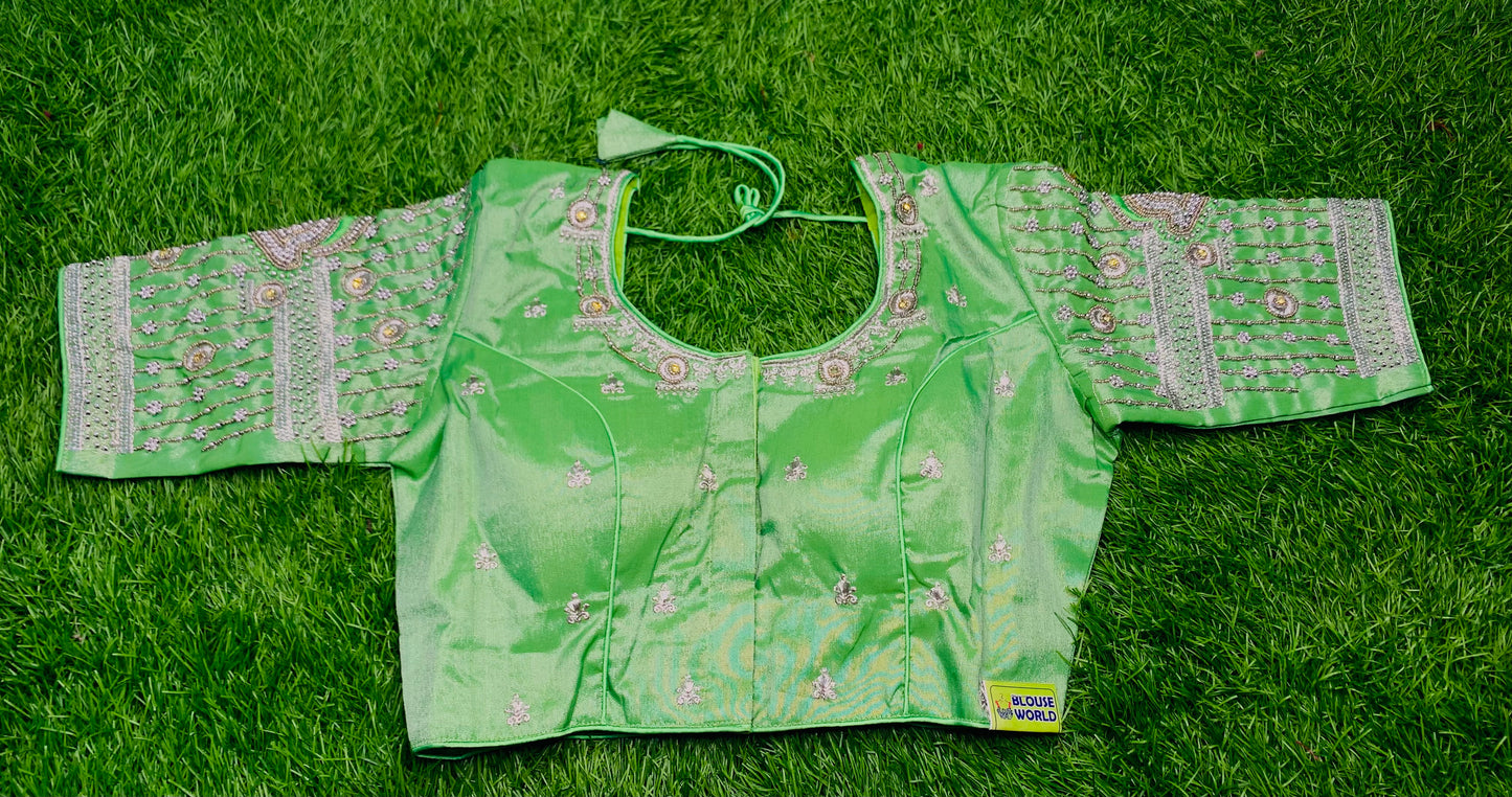 Mint green heavy hand work blouse 👚