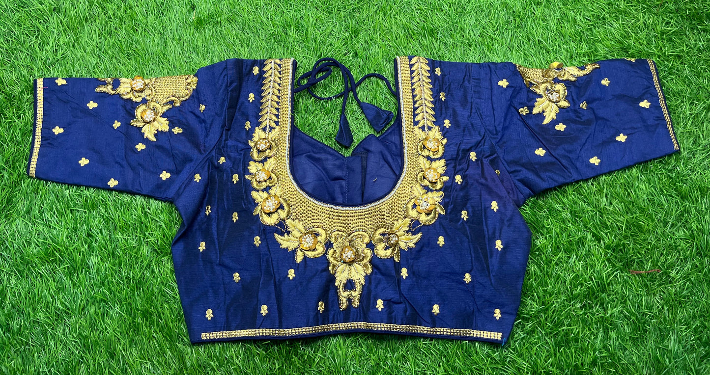 Navy blue lotus 🪷 flower 🌸 work design blouse