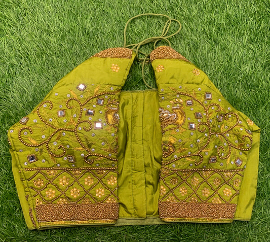 🍐 pears green Moti /mirror work blouse hand work