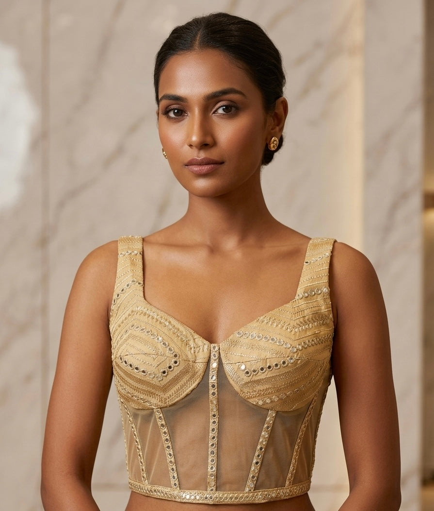 Golden mirror net corset blouse 👚