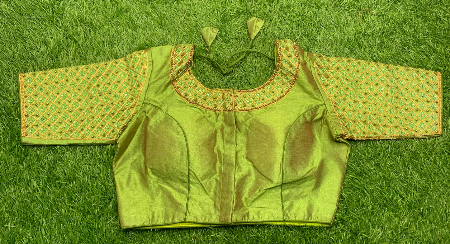 Green apple 🍏 shade small Moti balls designer blouse 👚