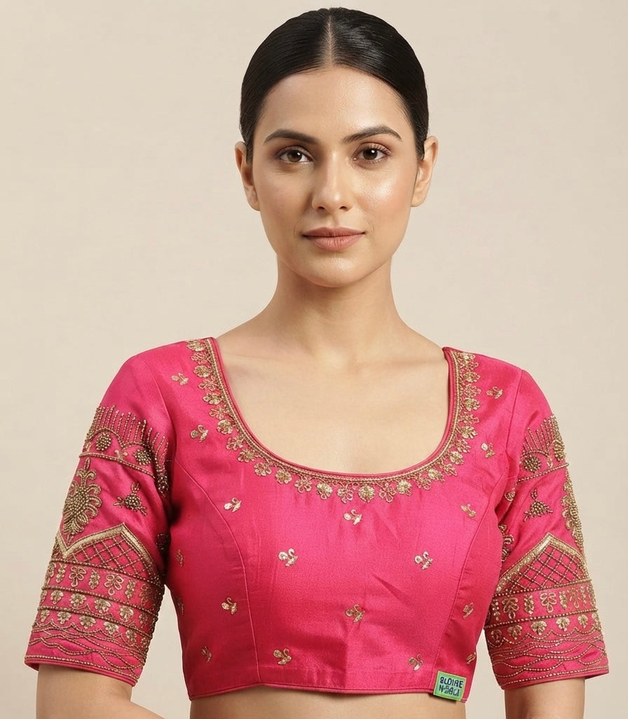 Peach pink maggam gold work Blouse 👚