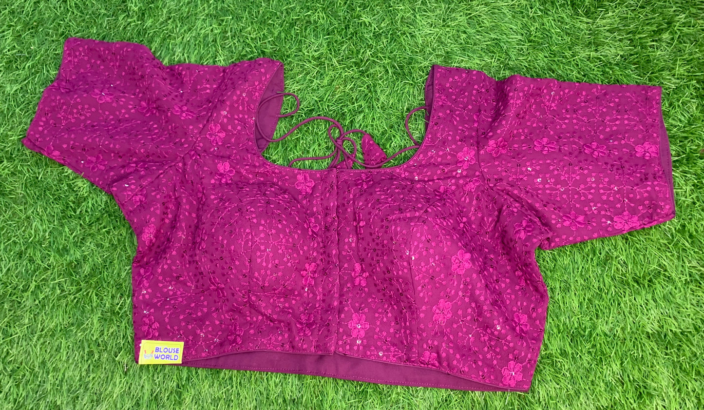 Chikan work purple shade blouse