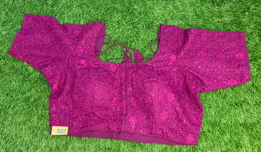 Chikan work purple shade blouse