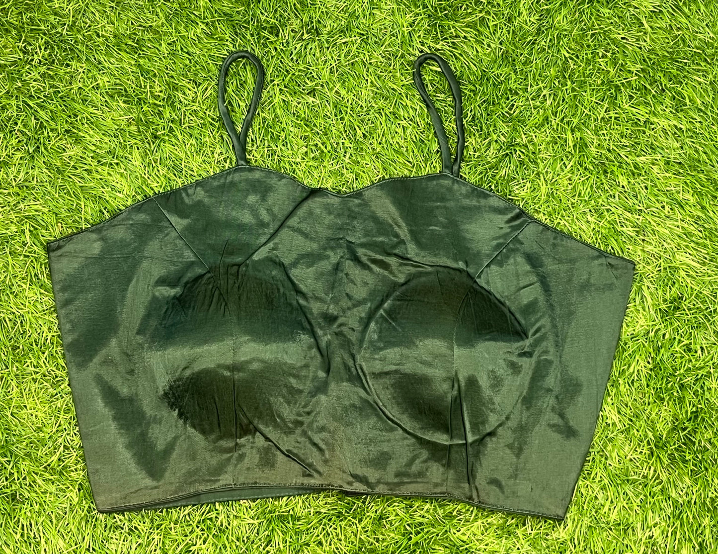 Bottle green noodle 🍜 strap sleeveless blouse