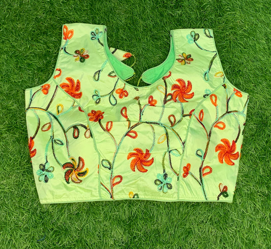 Pista green thread work with hands