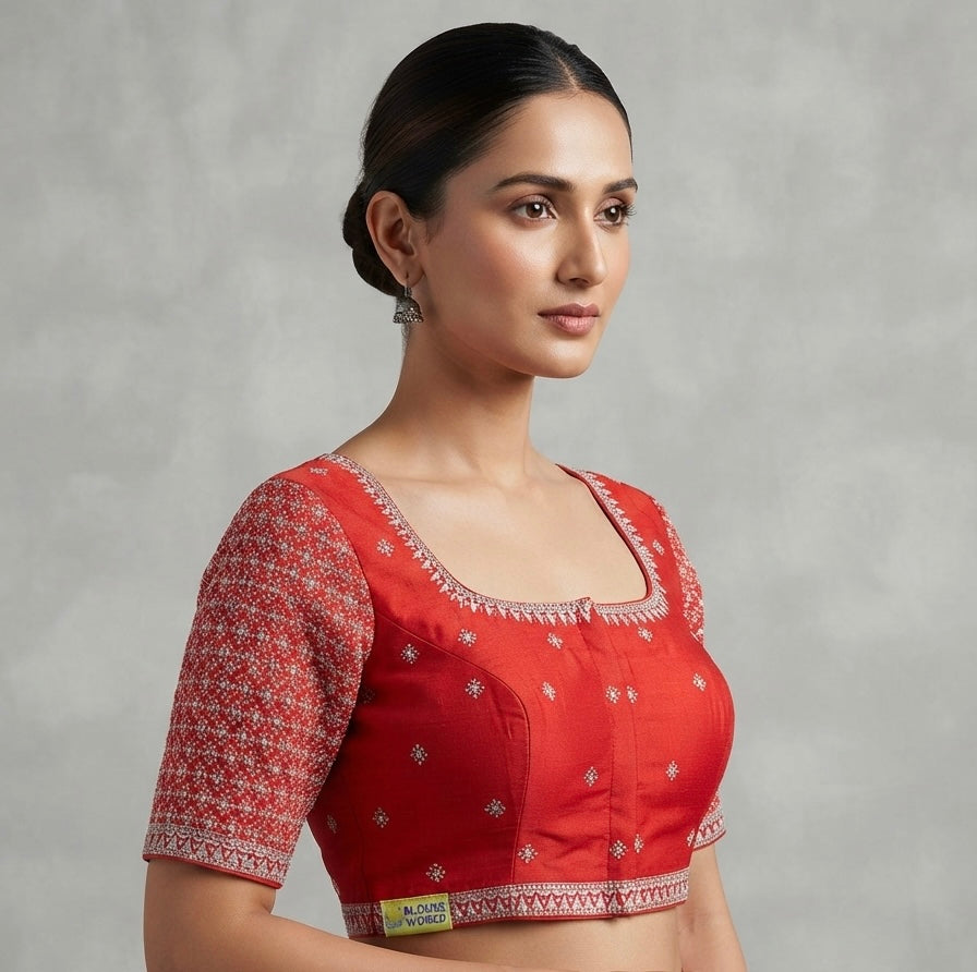 Silver floral embroidery work blouse